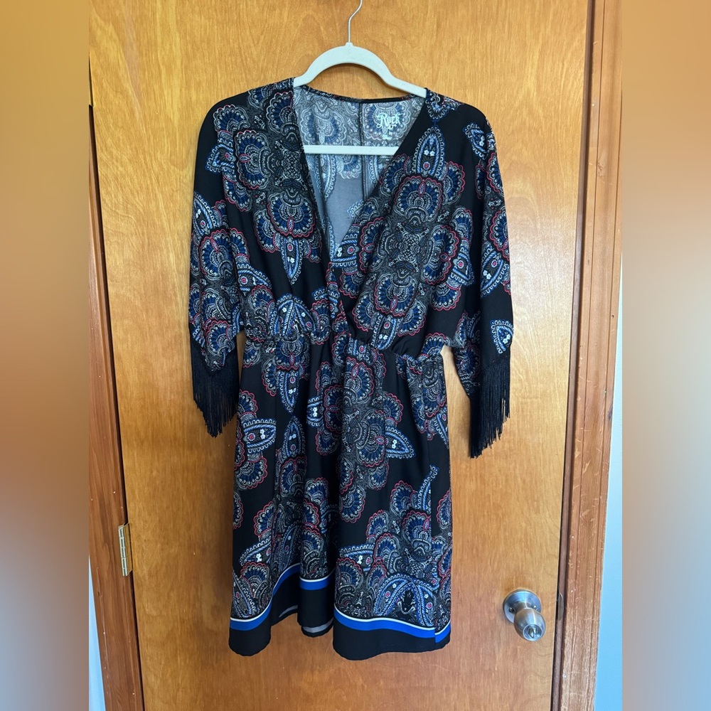 Black Paisley Dress with Fringe